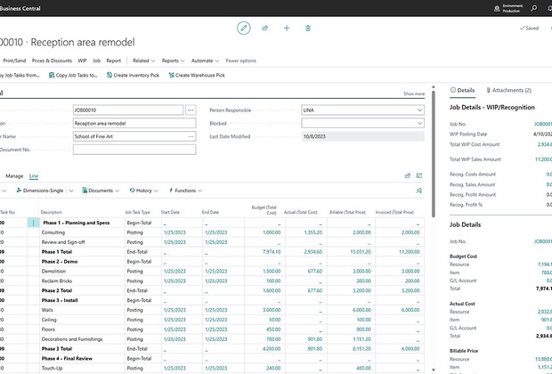 bc-job-card Job Card do Dynamics 365 Business Central com projeto em fases