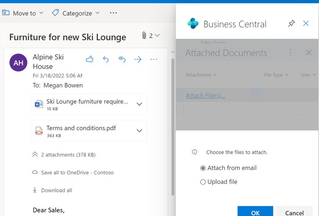 bc-outlook Dynamics 365 Business Central integrado ao Outlook com anexos de documentos